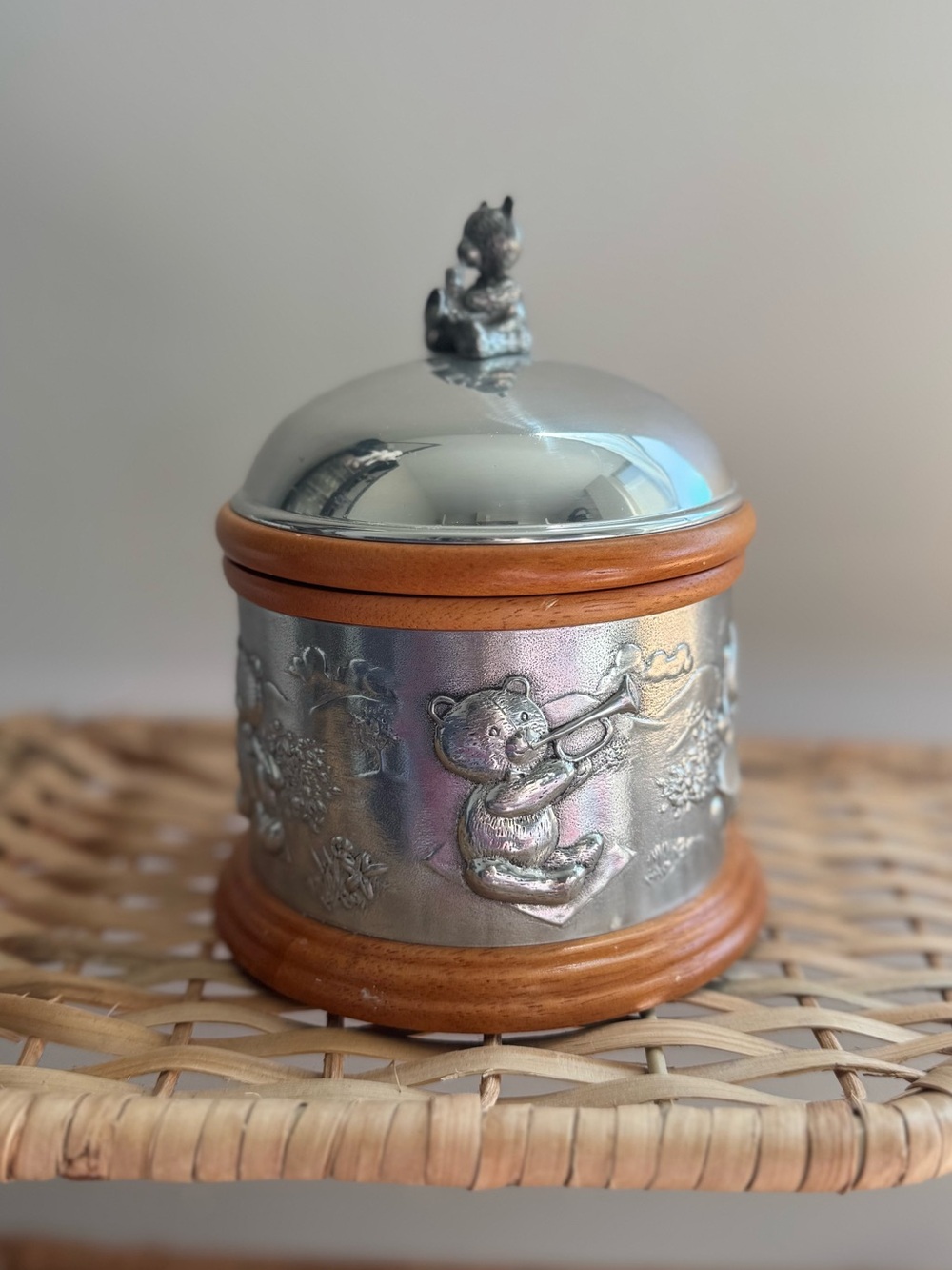 Royal Selangor Teddy bear Pewter and Wood Music Box working